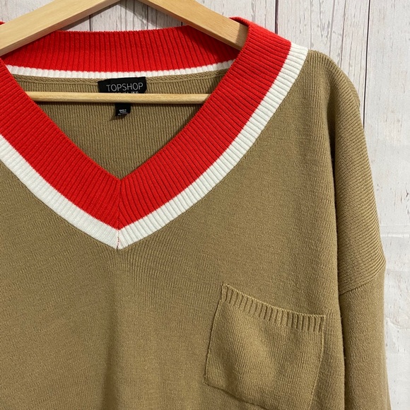TOPSHOP Crop V neck wide Sleeve Sweater Tan Size 6 - Picture 4 of 10